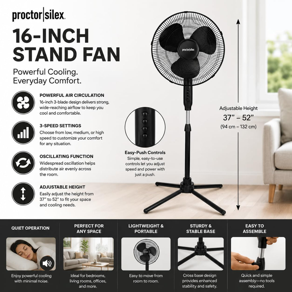 16-Inch 3-Speed Oscillating Pedestal Fan O656236