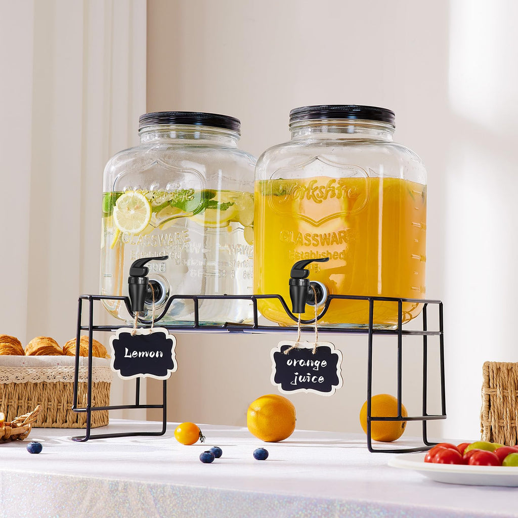 2pcs 1.5 Gallon Glass Drink Dispenser with Metal Stand J861105