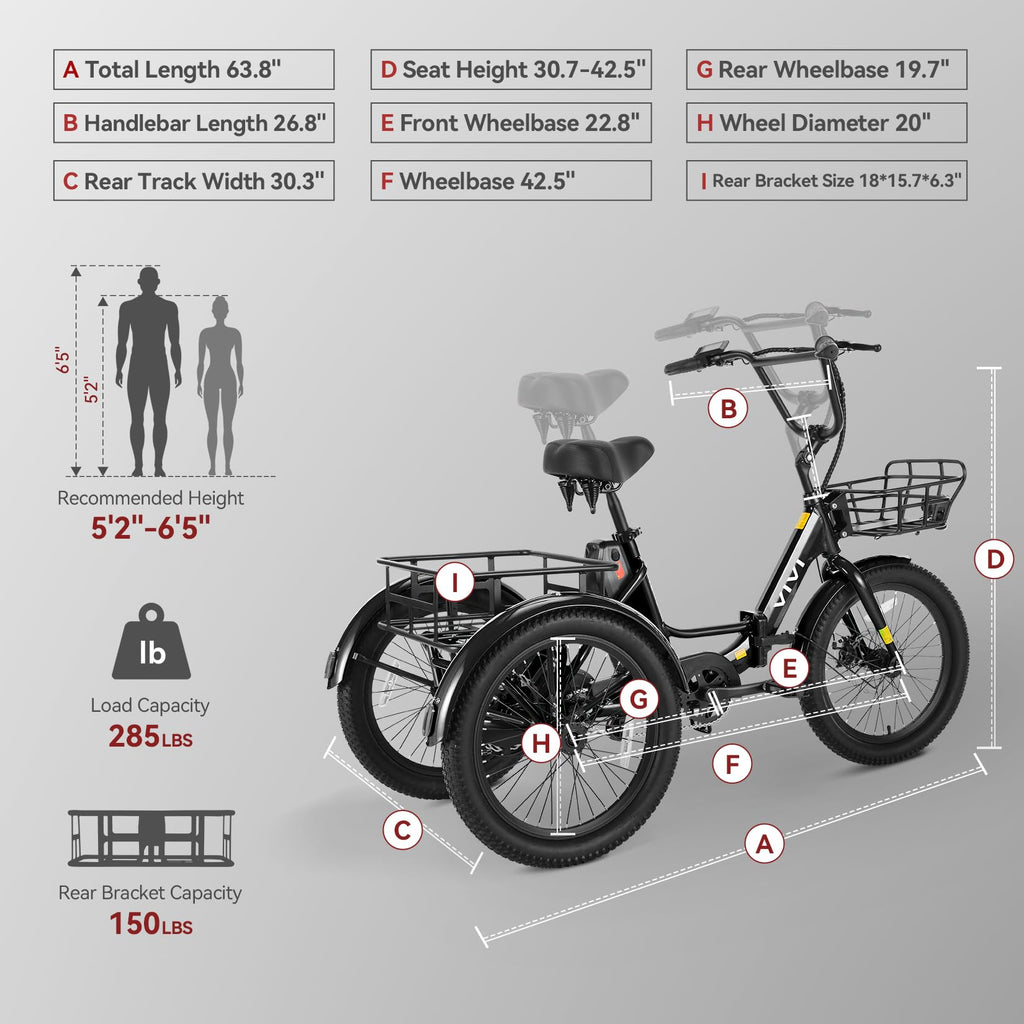 20'' Folding Electric Trike 750W 3-Wheel Bike with Removable Battery Q2486