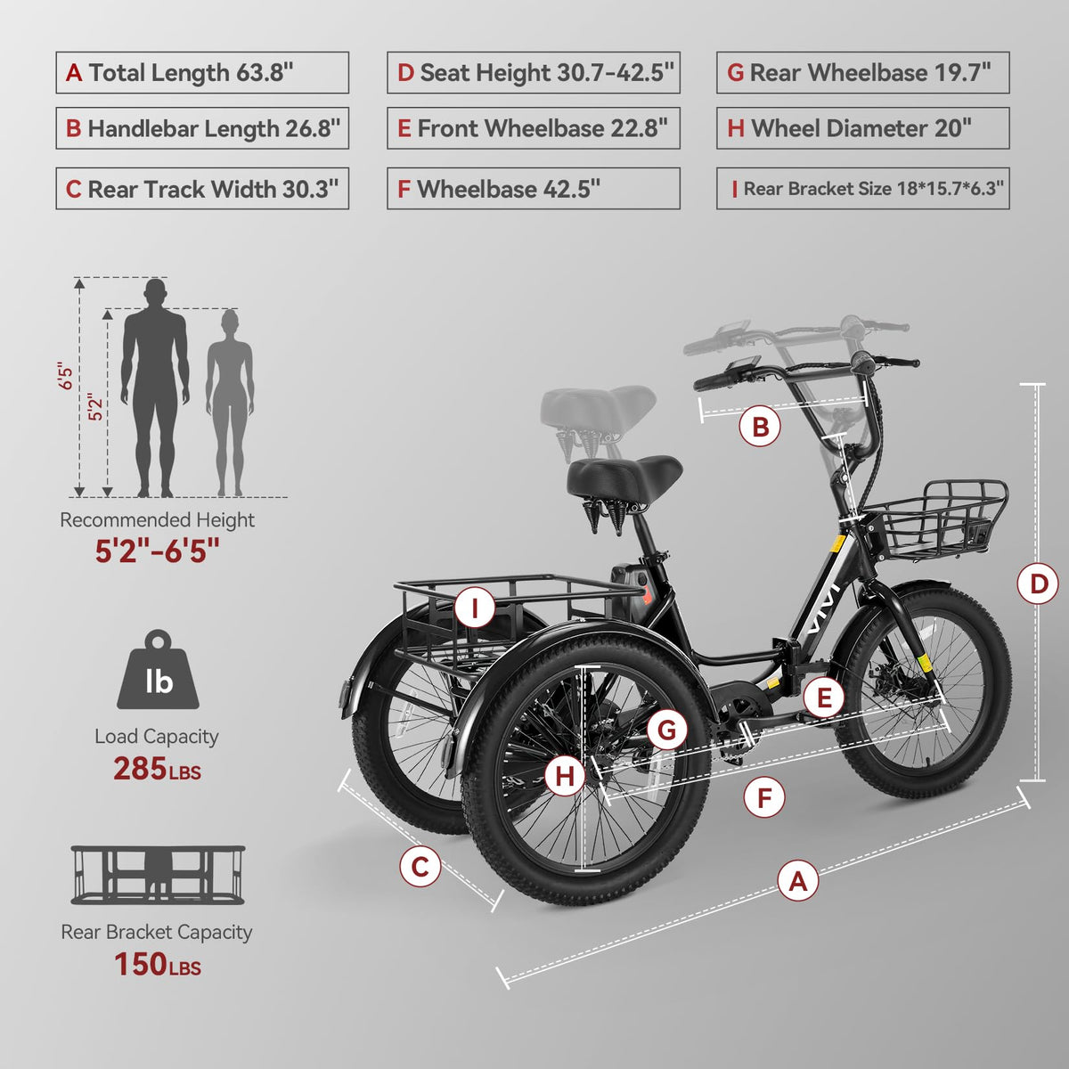 20'' Folding Electric Trike 750W 3-Wheel Bike with Removable Battery Q2486
