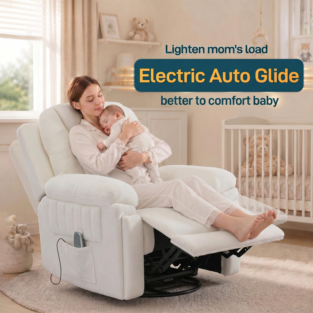 Cream White Electric Automatic Rocking Recliner Chair Q844