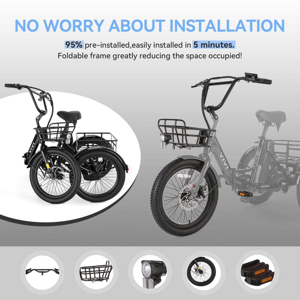 20'' Folding Electric Trike 750W 3-Wheel Bike with Removable Battery Q2486