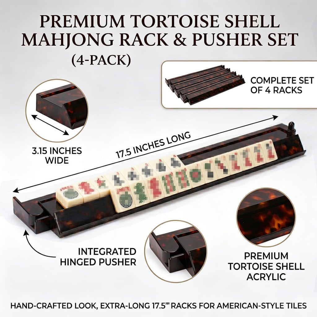 Tortoise Shell Acrylic Mahjong Racks with Pushers Set of 4 F523