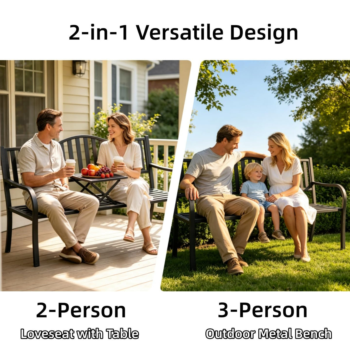 59 Inches Metal Outdoor Bench with Pull-Out Table D733