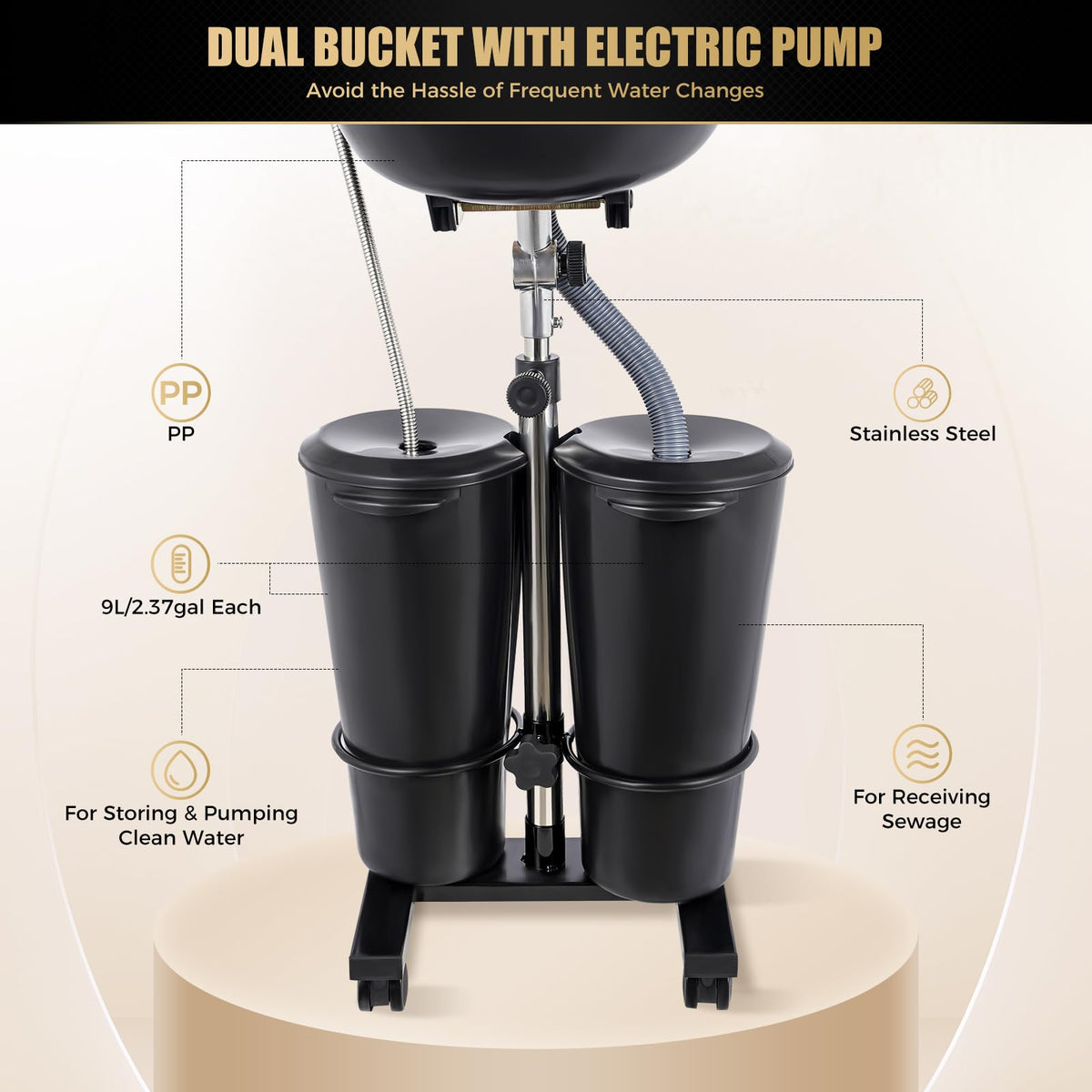 Portable Shampoo Basin with 2 Buckets and Electric Pump V41305