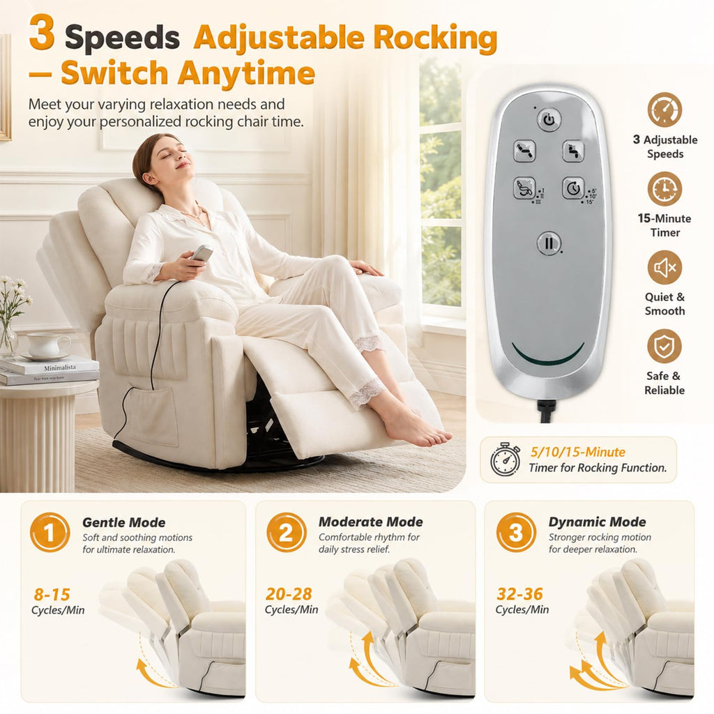 Cream White Electric Automatic Rocking Recliner Chair Q844