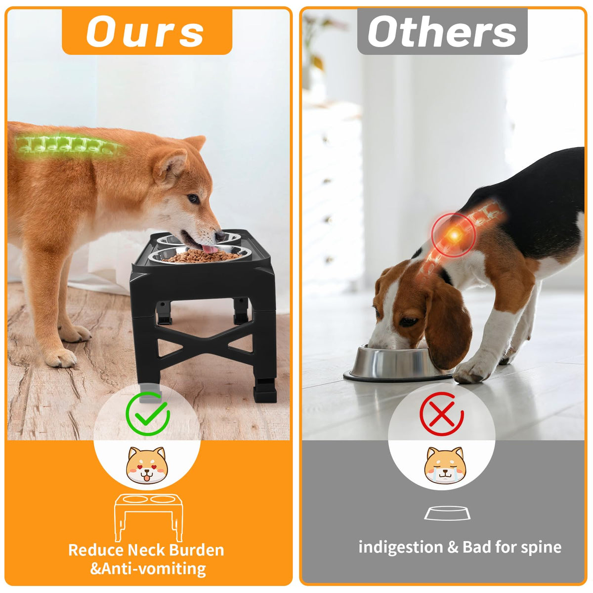 Elevated Dog Bowls with 2 Stainless Steel Bowls Non-Slip Adjusts to 3 Heights L212527