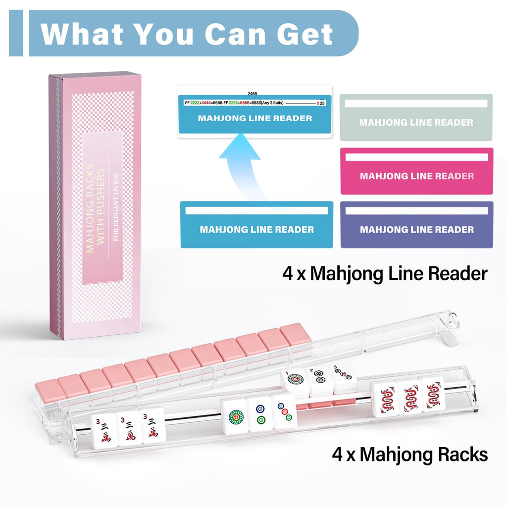 Clear Acrylic Mahjong Racks with Pushers 4-Pack H8504