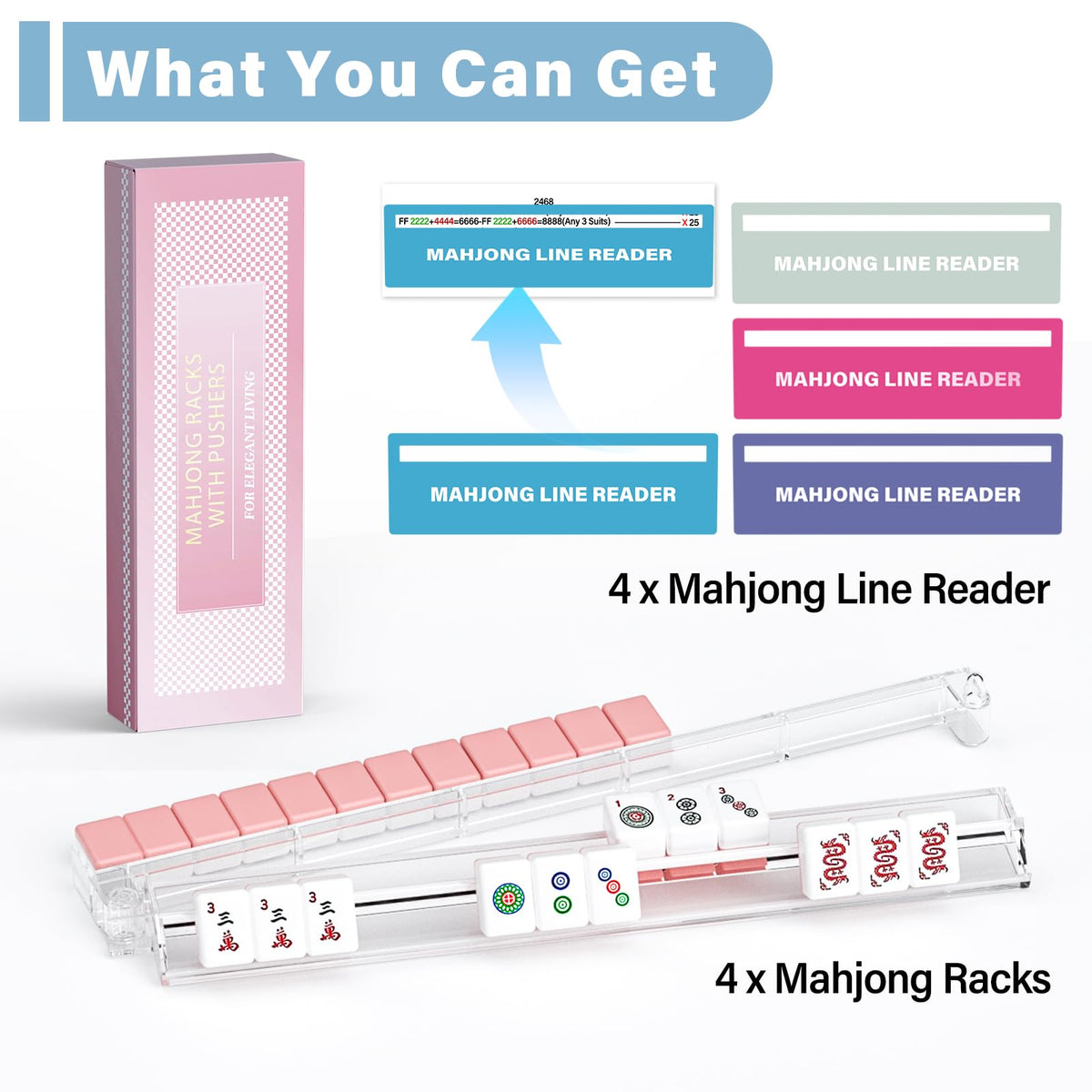 Clear Acrylic Mahjong Racks with Pushers 4-Pack H8504