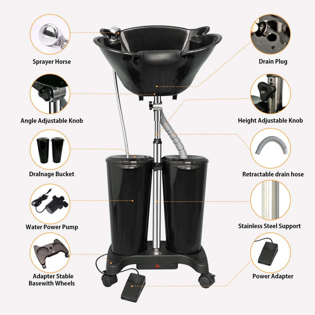 Portable Shampoo Bowl with Electric Pump and Water Tanks I15013