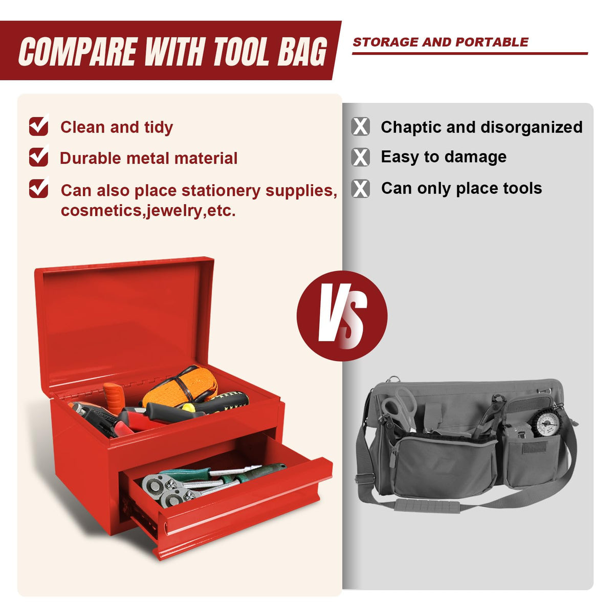 10" Mini Portable Steel Tool Box with Drawer P5244