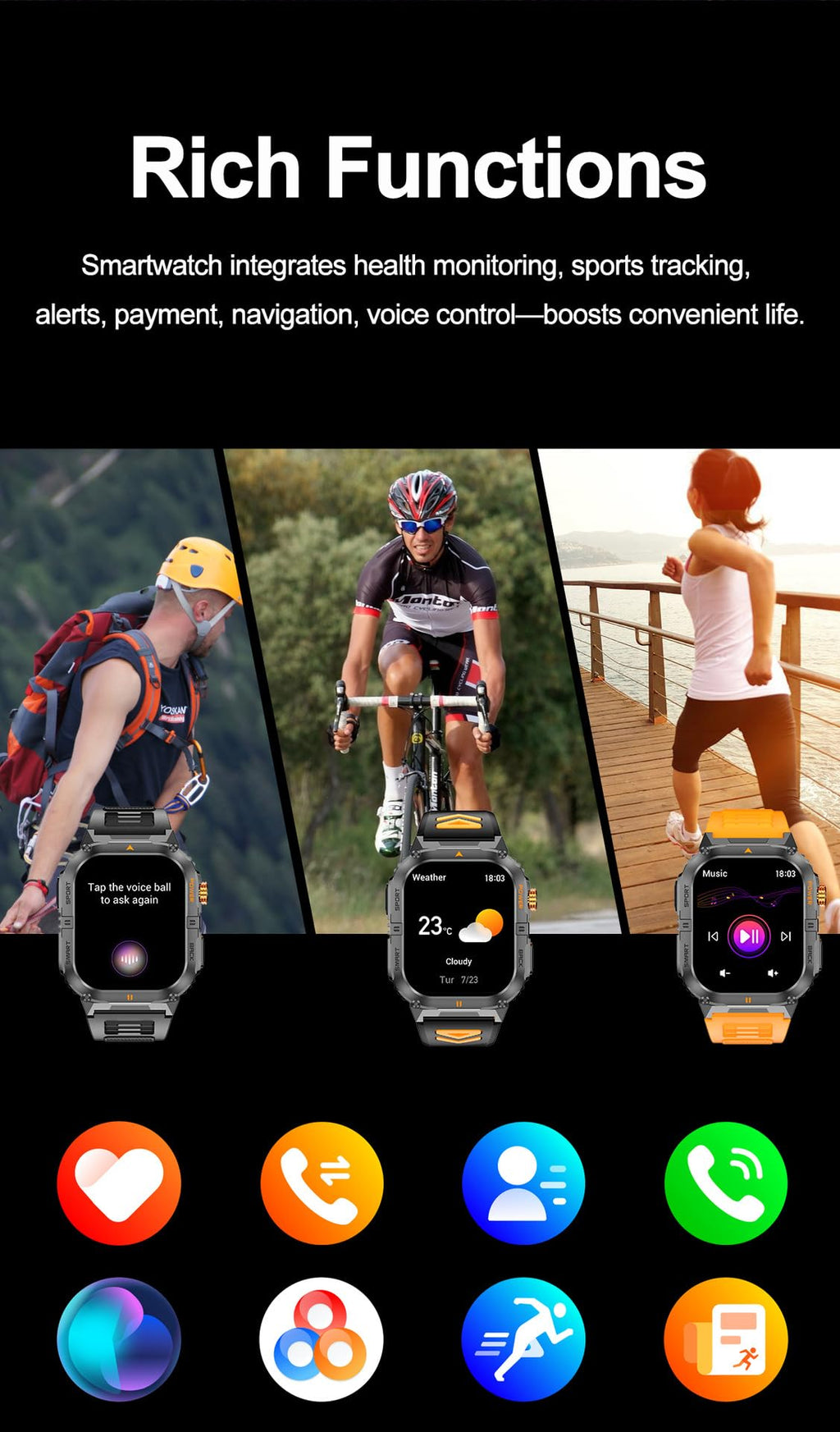 Military Smart Watch with Bluetooth Calling, Heart Rate Monitor, Sleep Tracking, Camouflage Green Y3465
