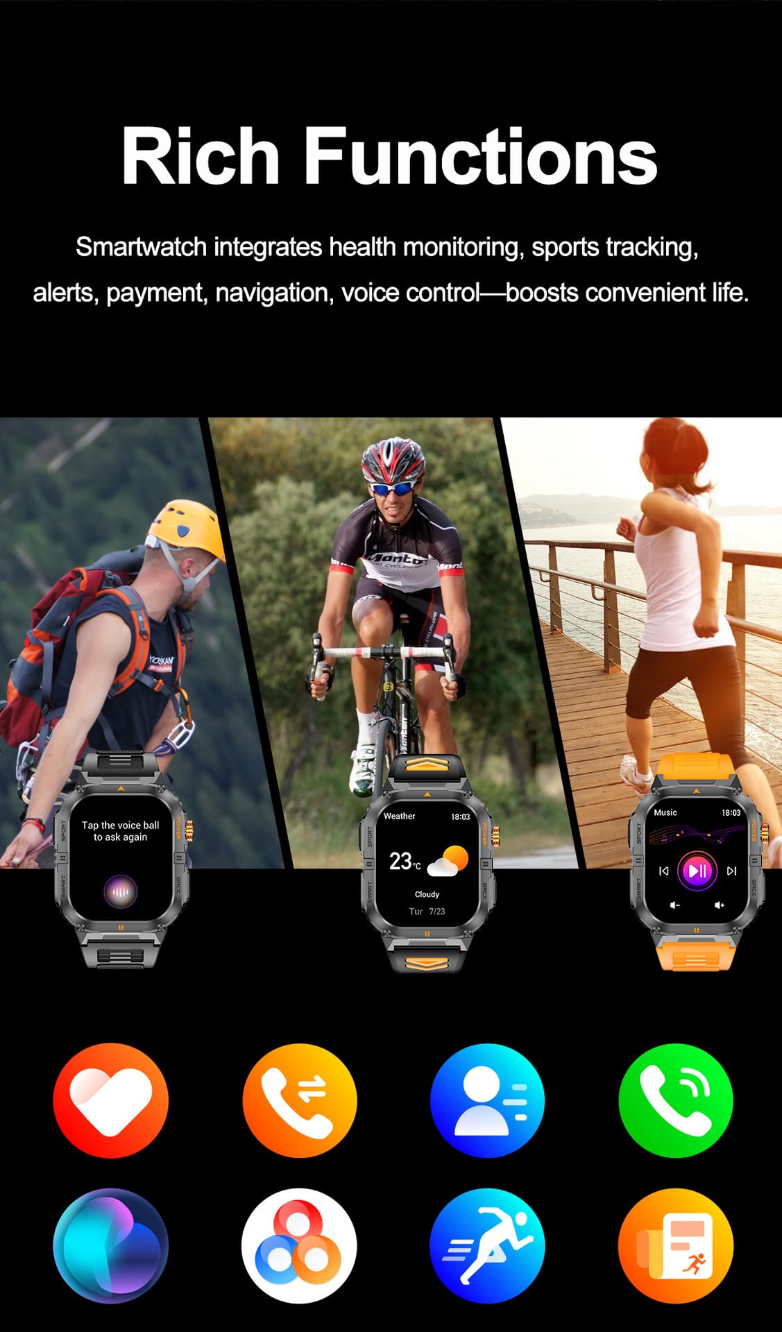 Military Smart Watch with Bluetooth Calling, Heart Rate Monitor, Sleep Tracking, Camouflage Green Y3465