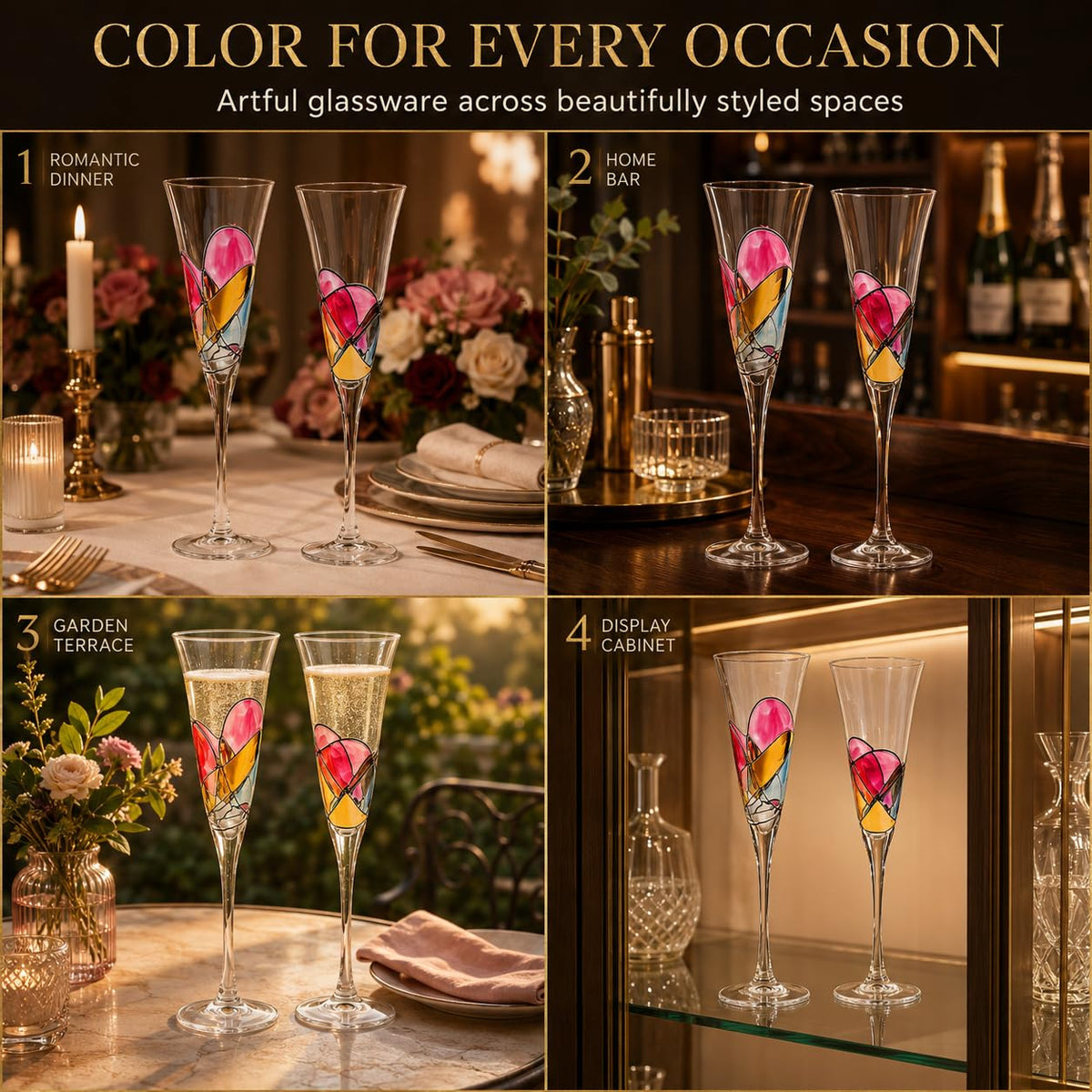 Hand Painted Martini Champagne Cocktail Glasses 2 Set B591526
