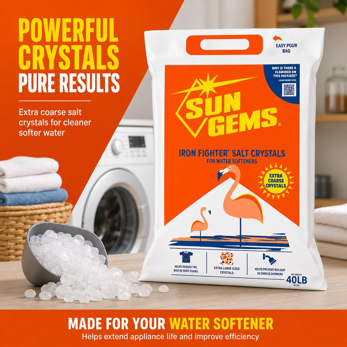 Water Softener Salt Crystals 40 lb Extra Coarse Y43768