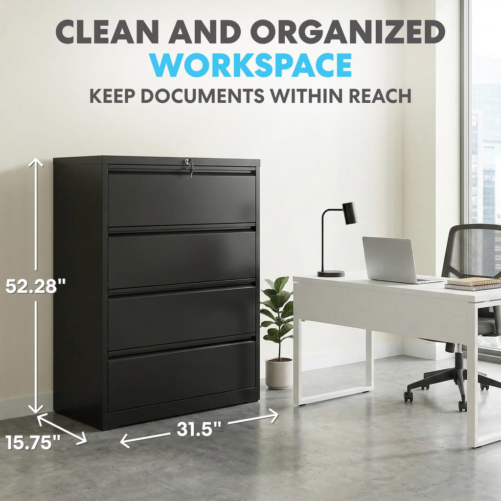 4 Drawer Black Metal File Cabinet with Lock N44675