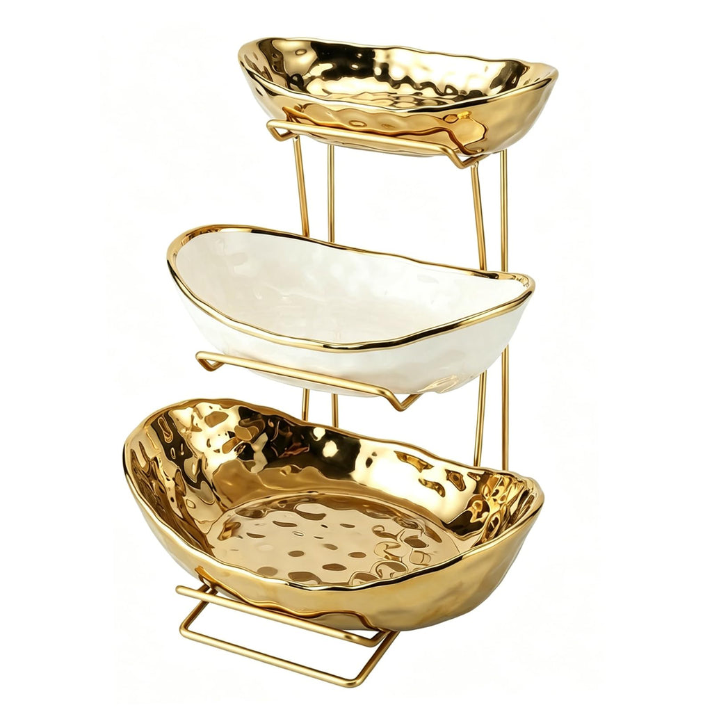 3 Tier Ceramic Fruit Bowl with Metal Rack V948