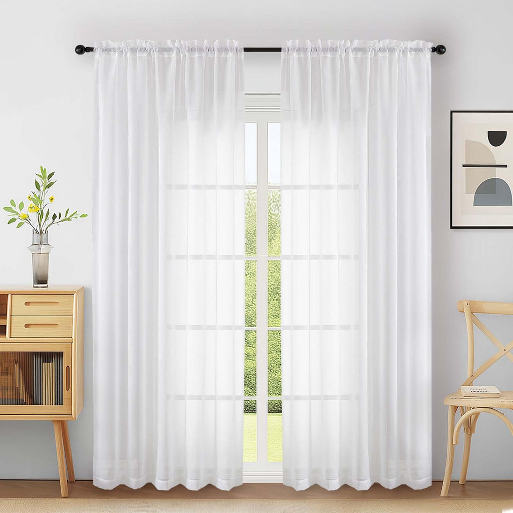 Extra Wide Sheer White Curtains 84 Inches Long 2 Panels E948120