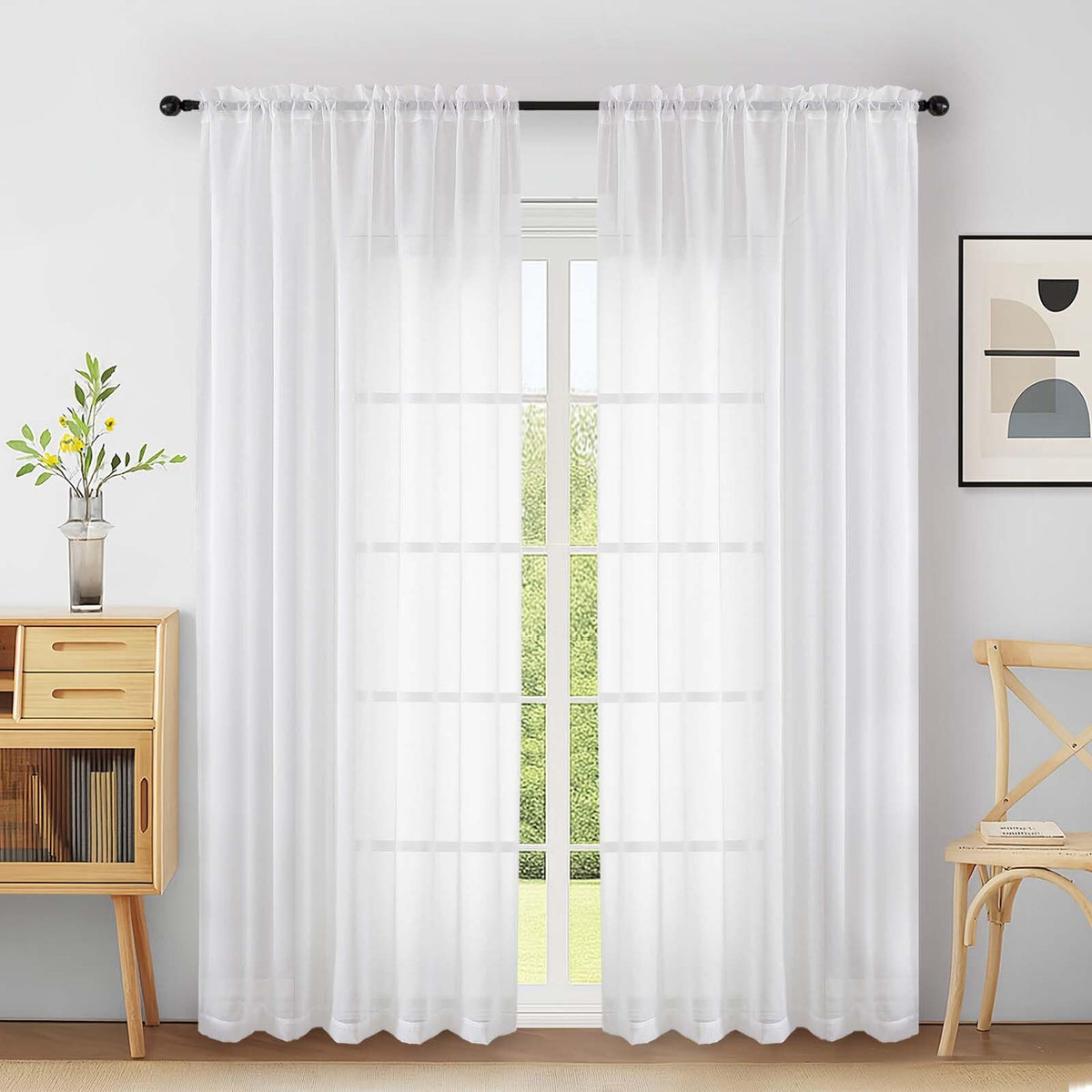 Extra Wide Sheer White Curtains 84 Inches Long 2 Panels E948120