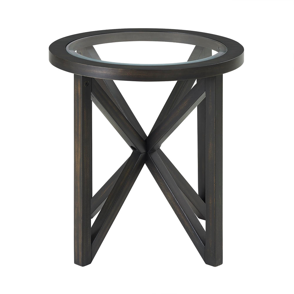 Black Tempered Glass Round Side Table U440311