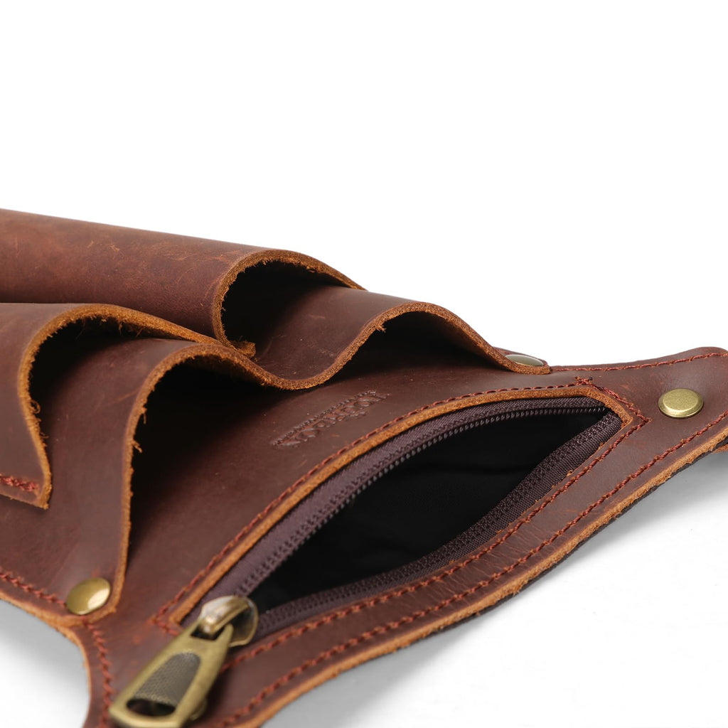 Brown Leather Gardening Tool Belt with 4 Pockets V9065
