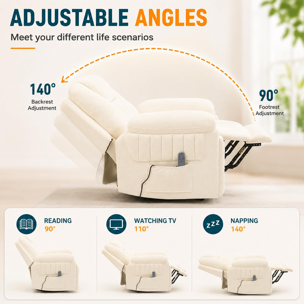 Cream White Electric Automatic Rocking Recliner Chair Q844