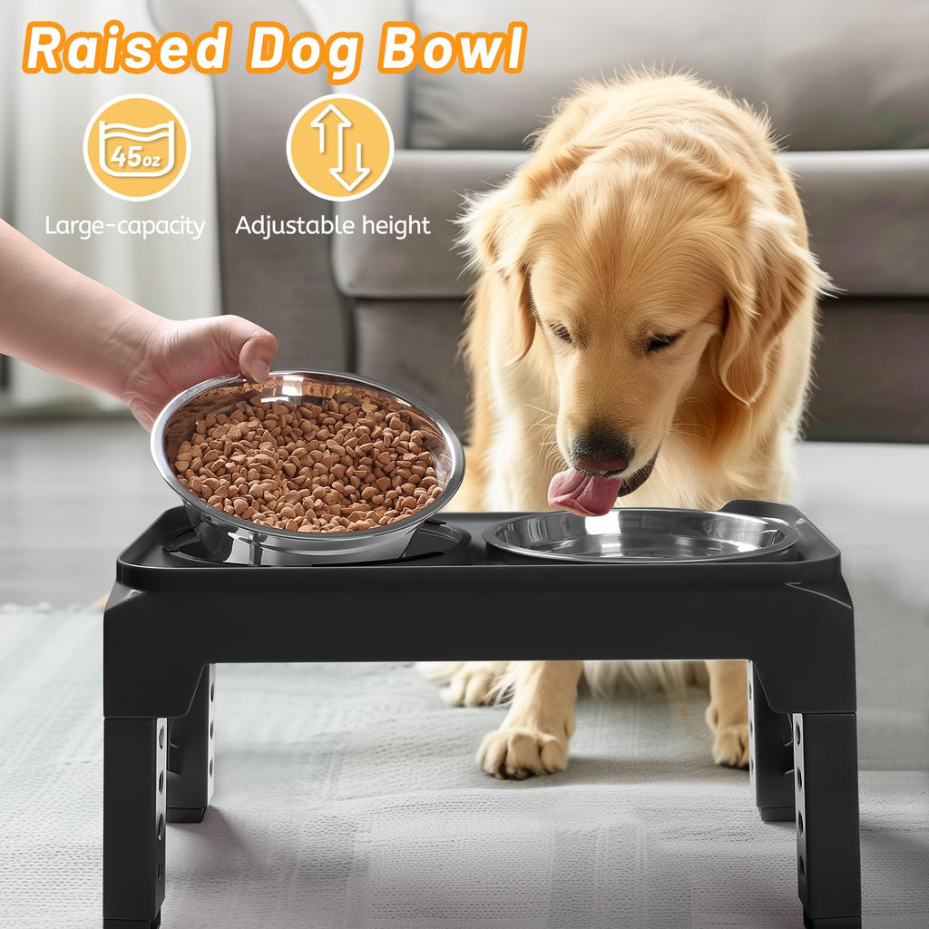 Elevated Dog Bowls with 2 Stainless Steel Bowls Non-Slip Adjusts to 3 Heights L212527