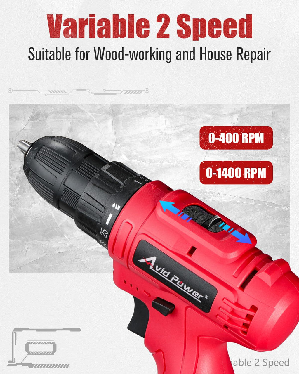 12V Cordless Drill Set 3/8" Power Driver E537519