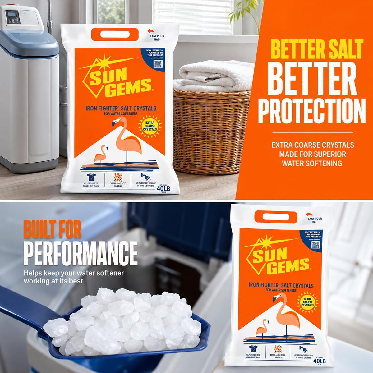 Water Softener Salt Crystals 40 lb Extra Coarse Y43768
