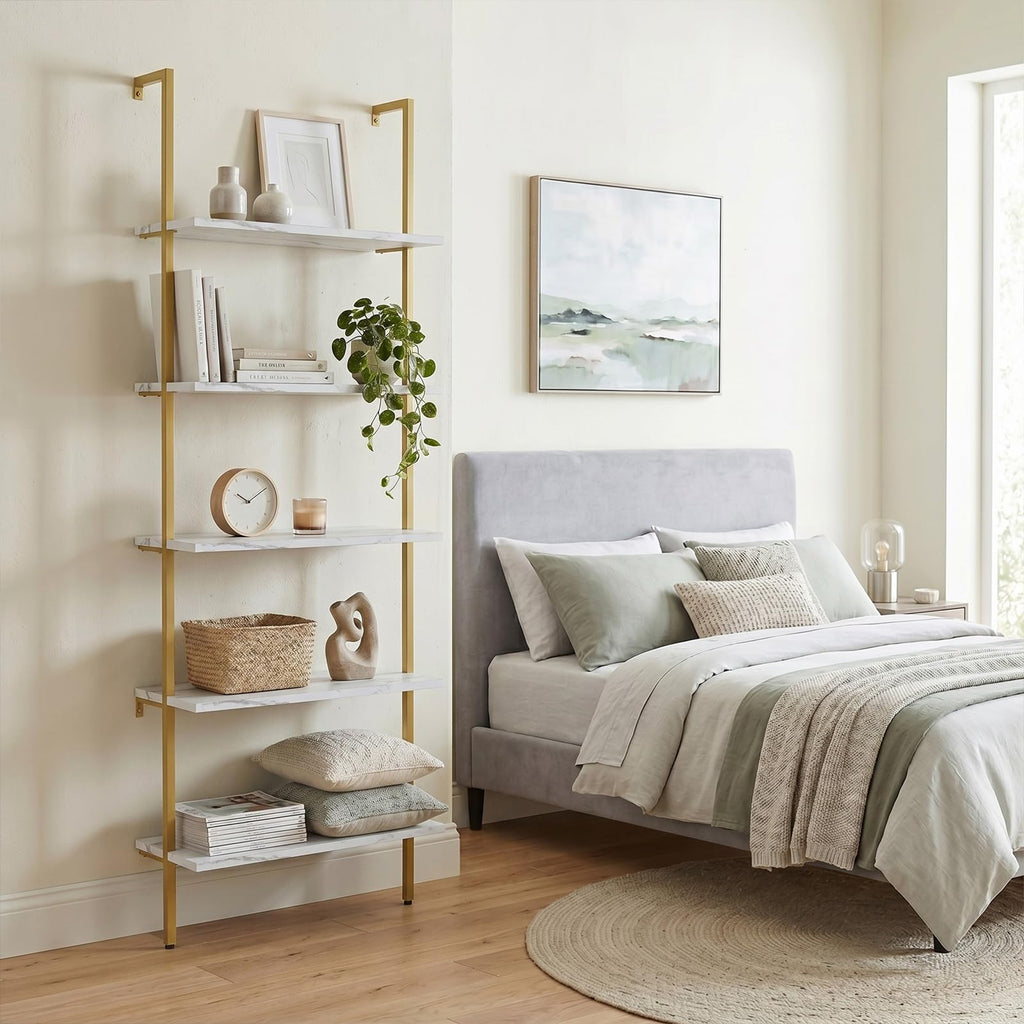 White 5-Tier Ladder Bookshelf K472