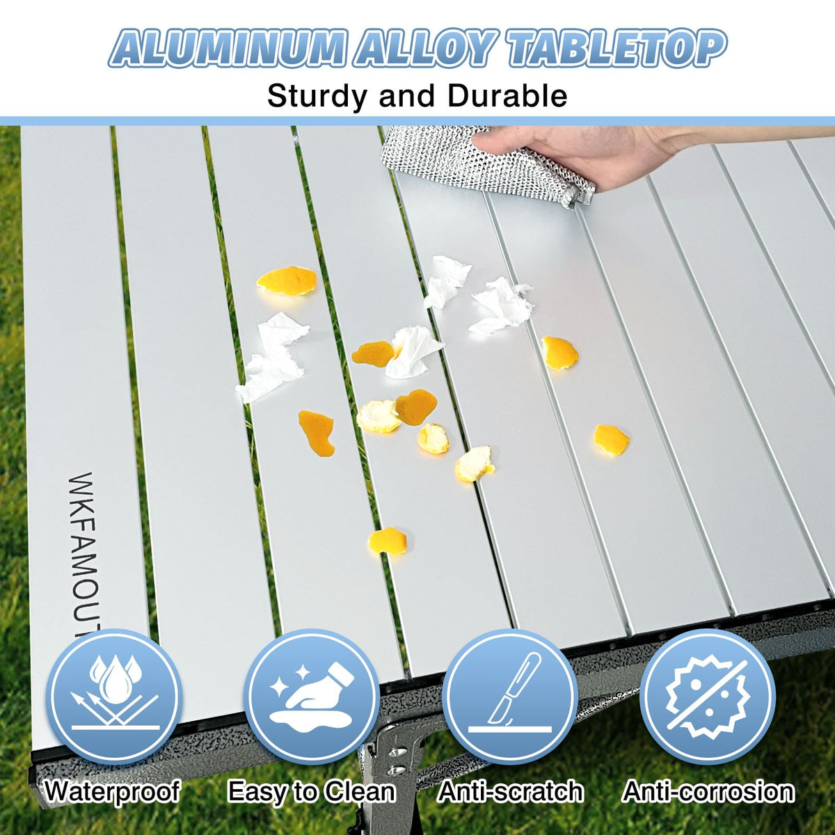 29.9" Tall Folding Camping Table for 2-6 Person, 54.7" Large Aluminum Foldable Roll-up Table Outdoor with Carry Bag for Picnic, Camp, Sturdy, Backyard, Patio F59726