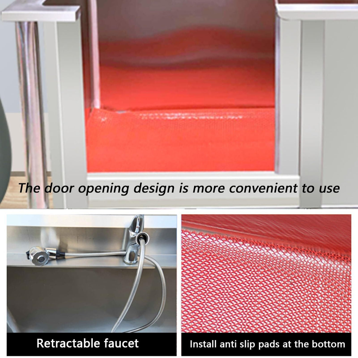 Stainless Steel Dog Washing Station Tub with Sliding Door and Telescopic Faucet A7088