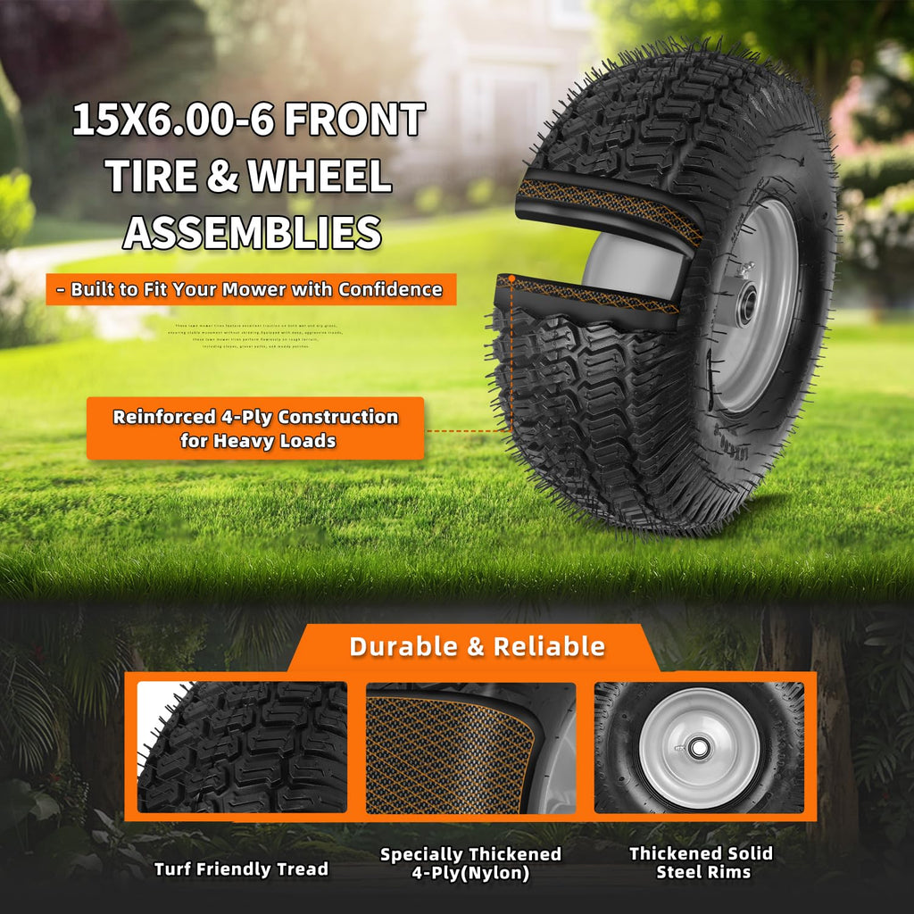 2 Pack 15x6.00-6nhs Tubeless Lawn Mower Tires and Wheel R328