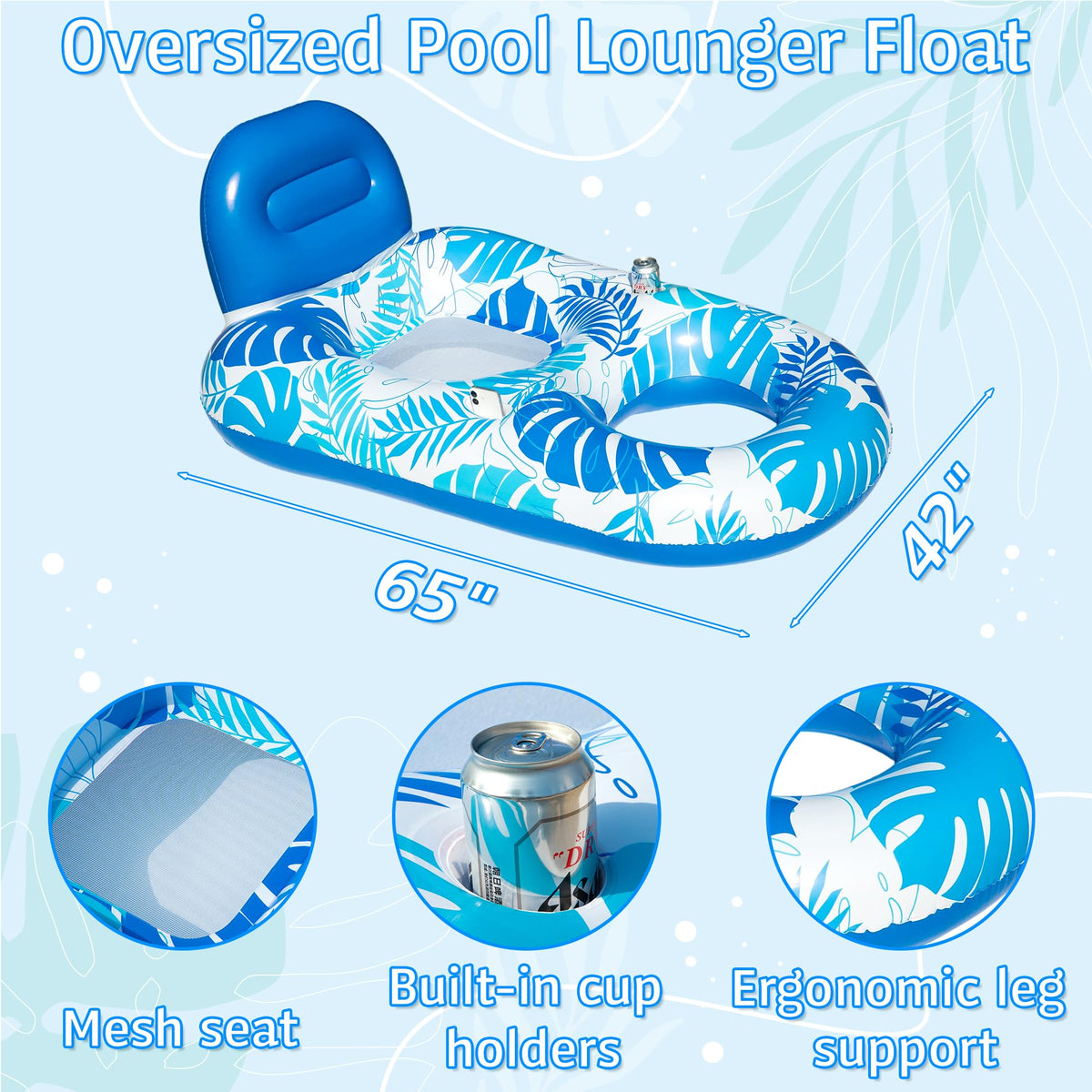 2 Pack Inflatable Pool Float Lounger with Cup Holder A46324