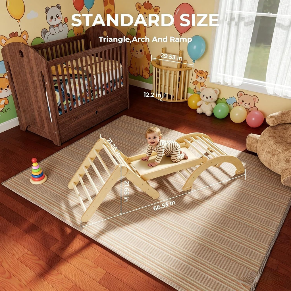 Foldable Wooden Climbing Set with Rope Net Ramp Arch N65130