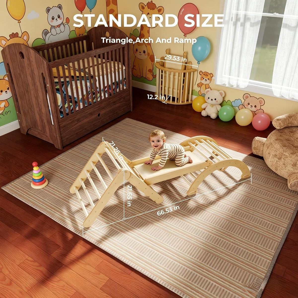 Foldable Wooden Climbing Set with Rope Net Ramp Arch N65130
