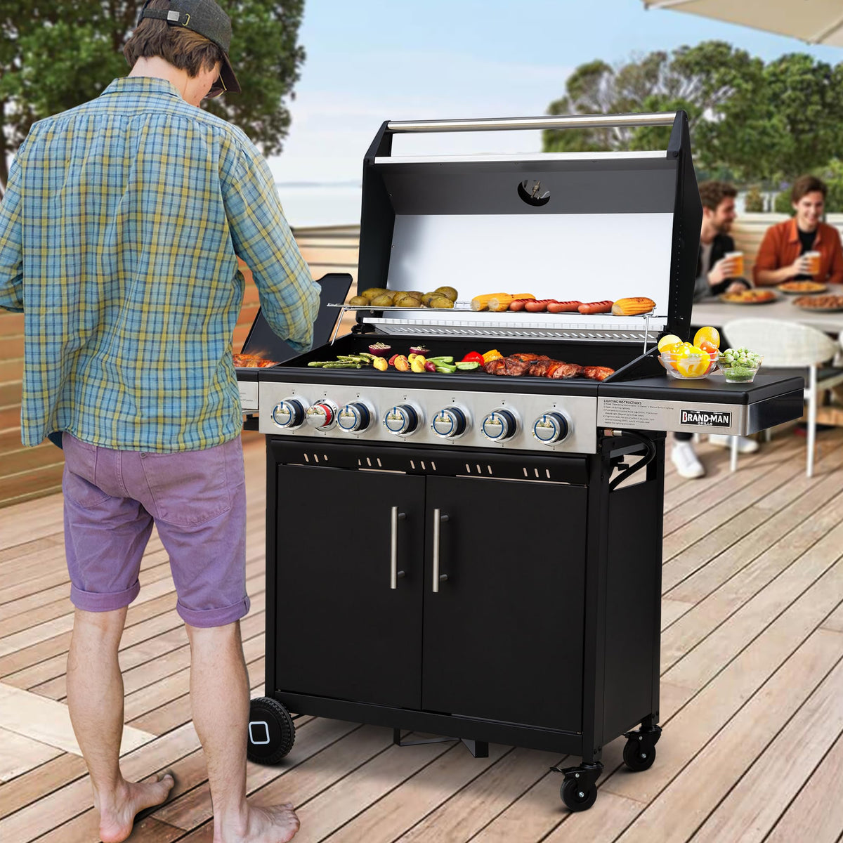 6-Burner Propane Gas Grill with Infrared Sear Side Burner U57216