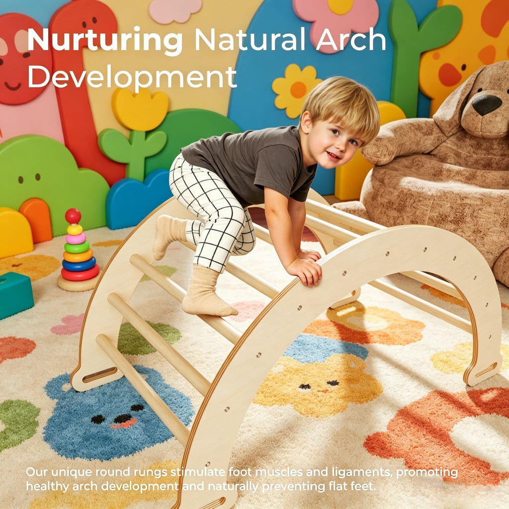 Foldable Wooden Climbing Set with Rope Net Ramp Arch N65130