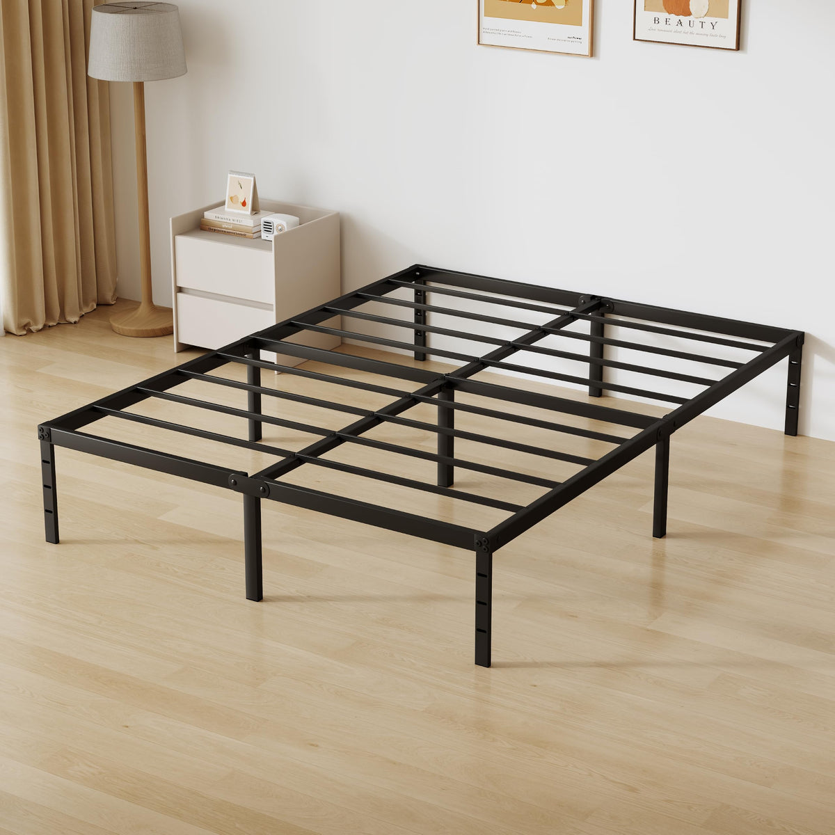 Queen Size 18 Inch Tall Black Metal Platform Bed Frame U78257