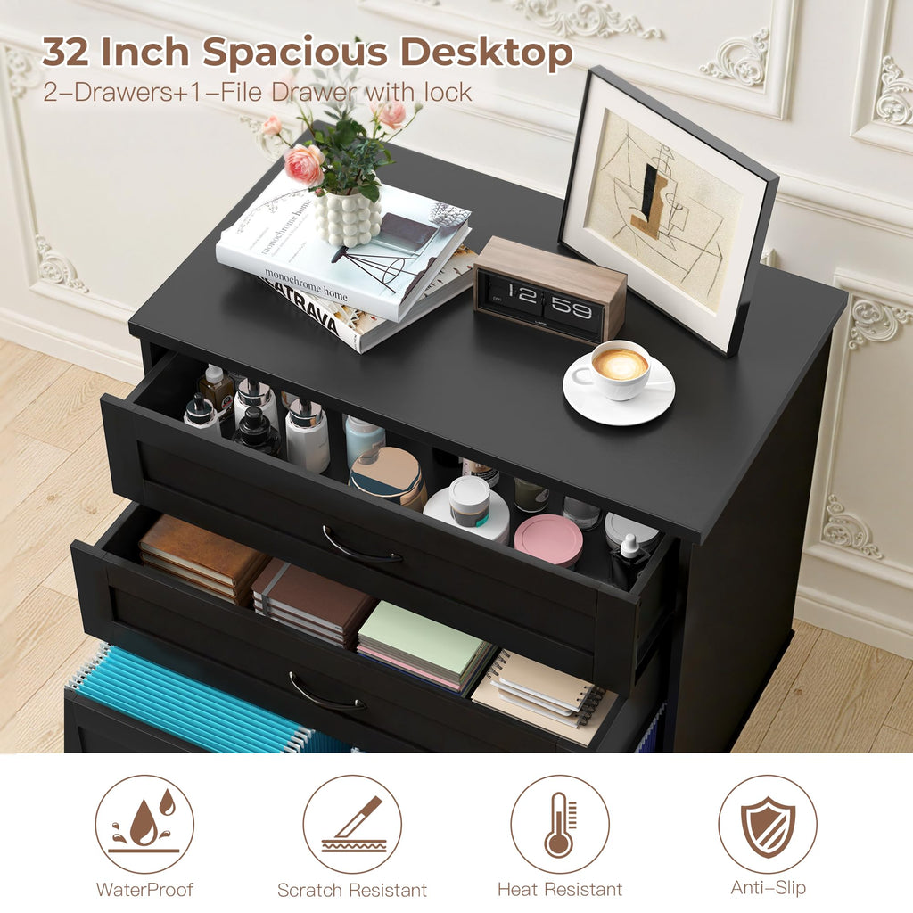 3-Drawer Wooden File Cabinet with Lock H72792