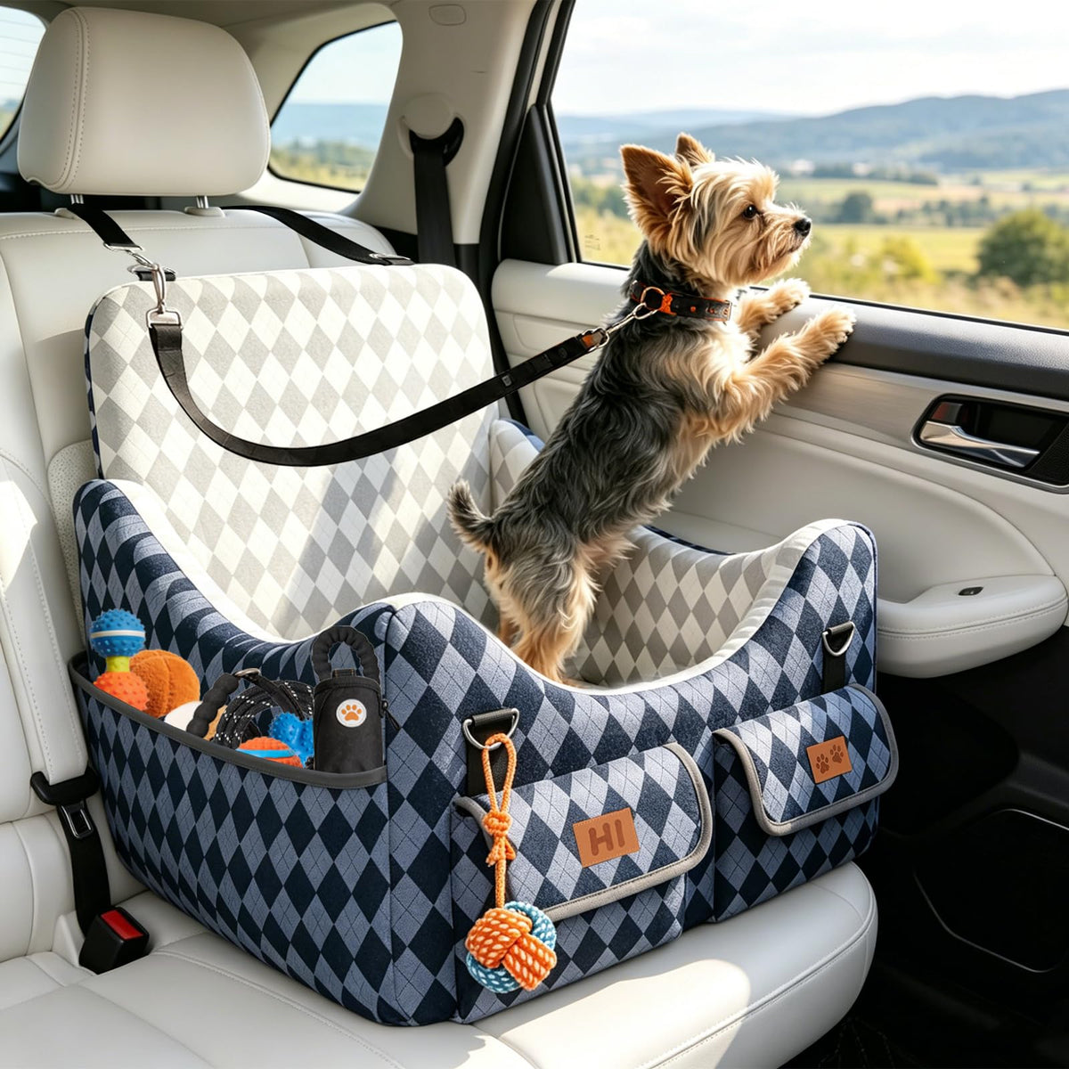 Memory Foam Dog Booster Seat with Safety Belt T7942