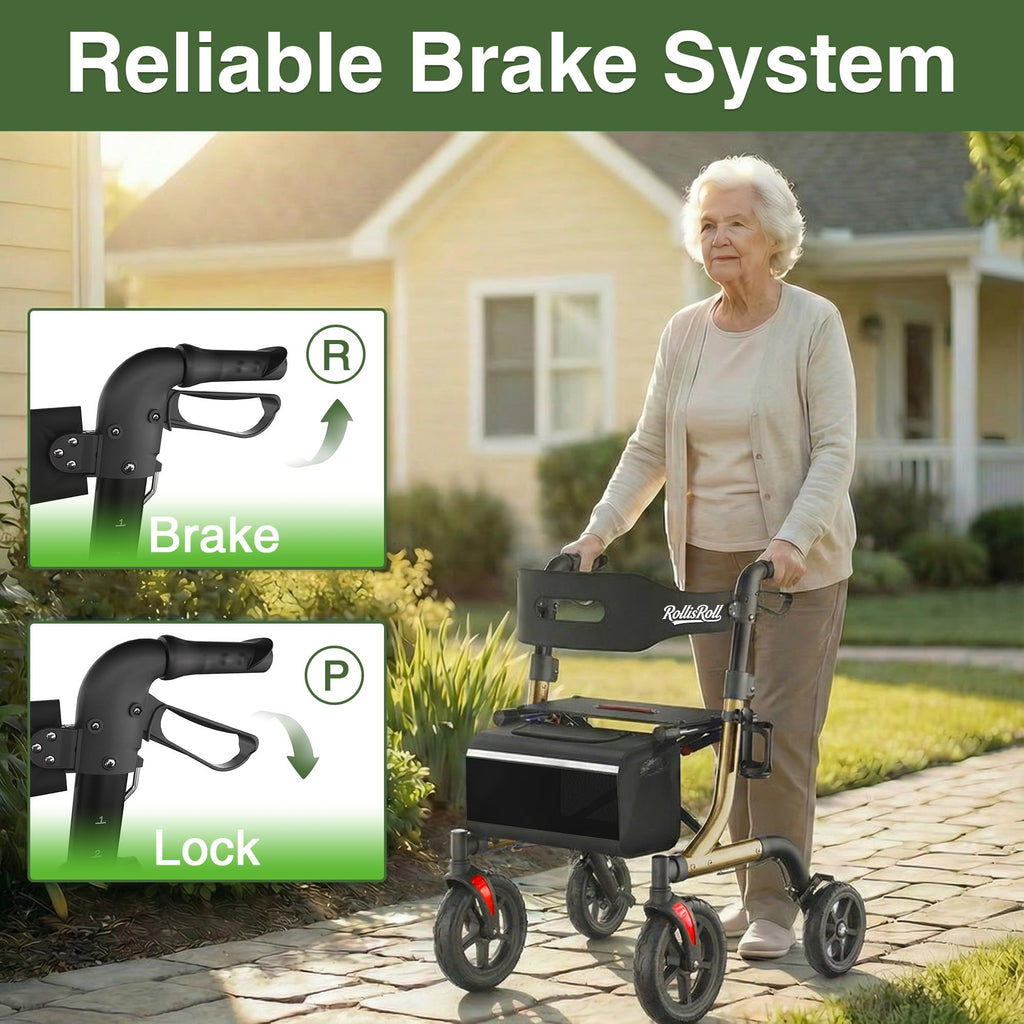 Foldable Aluminum Rollator Walker with Seat and 10" Wheels N585