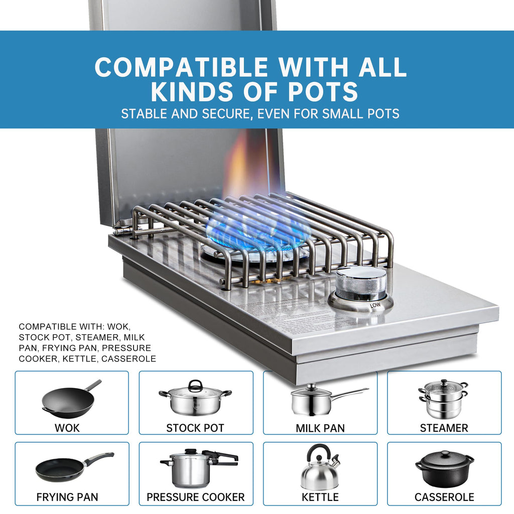 Built-in Side Burner for Outdoor Kitchen, Propane & Natural Gas, 304 SS A163473
