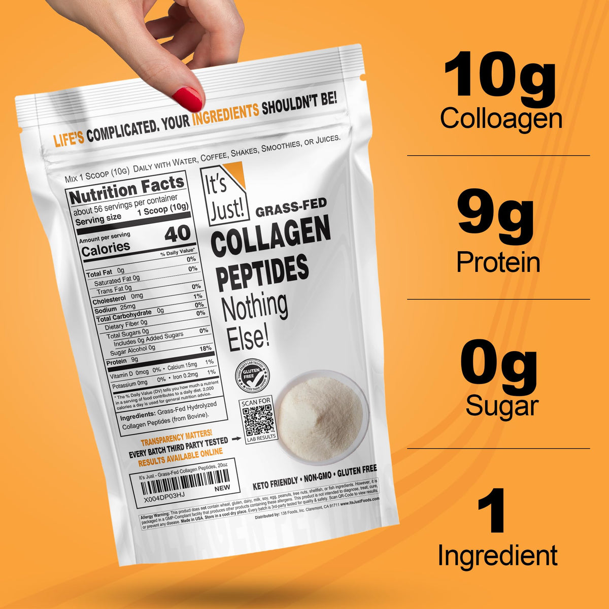 Collagen Peptide Grass-Fed Protein Powder Unflavored 20oz E990766