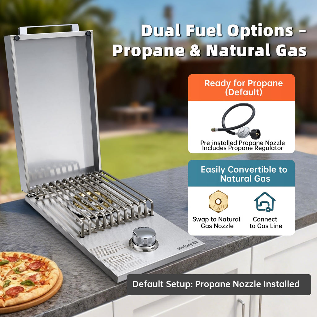 Built-in Side Burner for Outdoor Kitchen, Propane & Natural Gas, 304 SS A163473