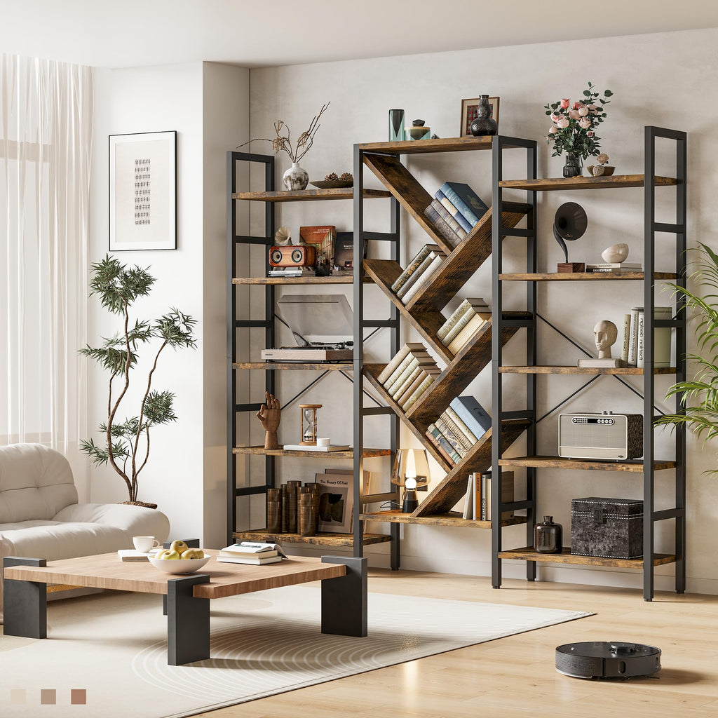 70x70 5 Tier Wooden Bookcase with 17 Open Shelf J783