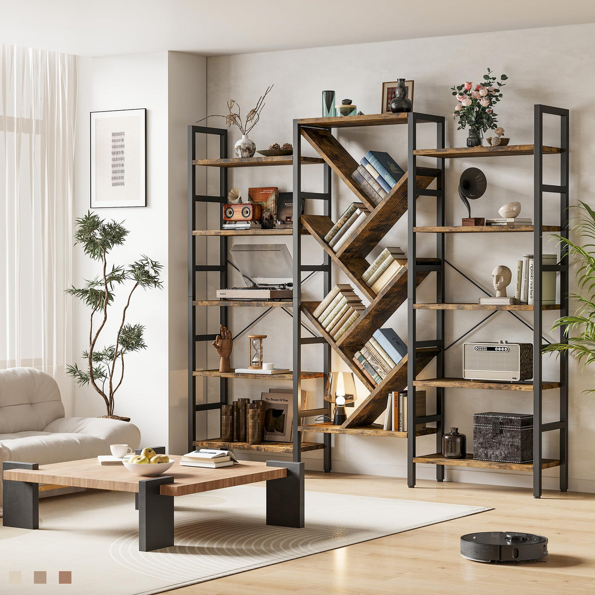 70x70 5 Tier Wooden Bookcase with 17 Open Shelf J783