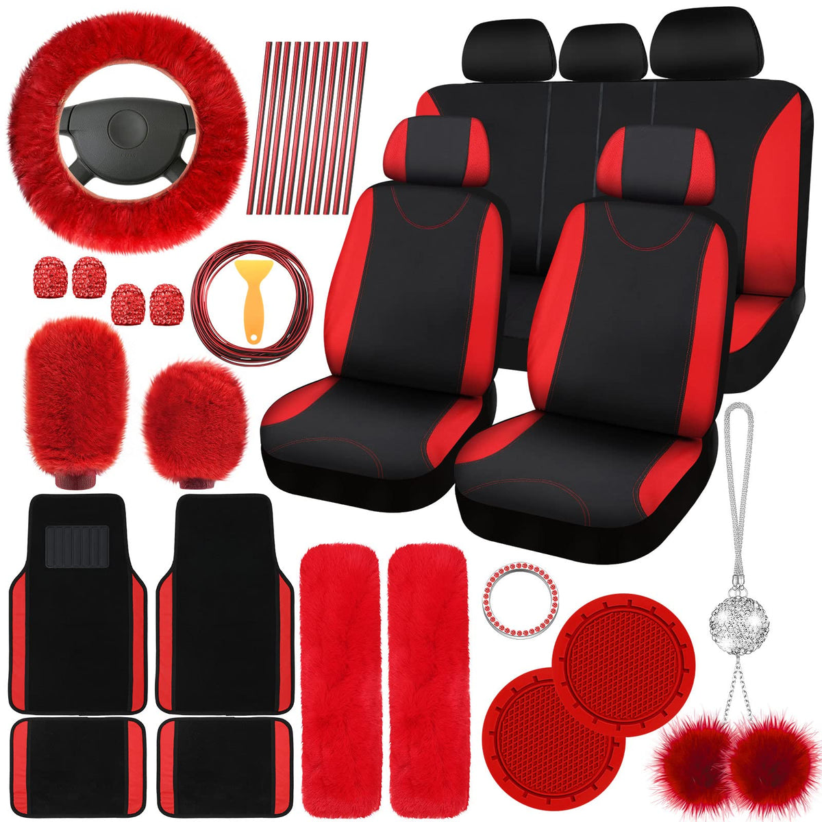 Red Black Car Seat Cover Full Set N294327