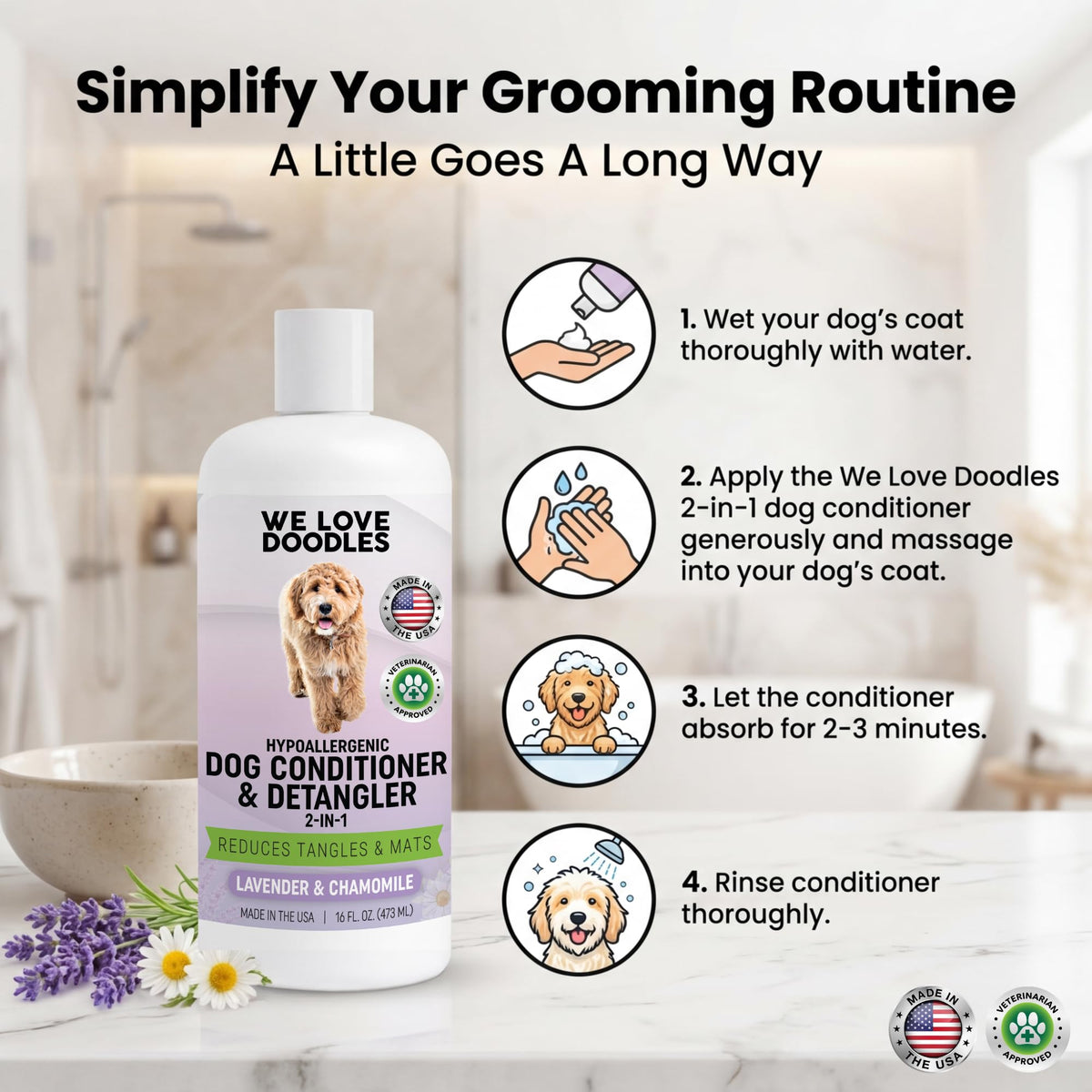 2-in-1 Dog Conditioner & Detangler, Lavender, 16OZ L68840