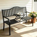 59 Inches Metal Outdoor Bench with Pull-Out Table D733